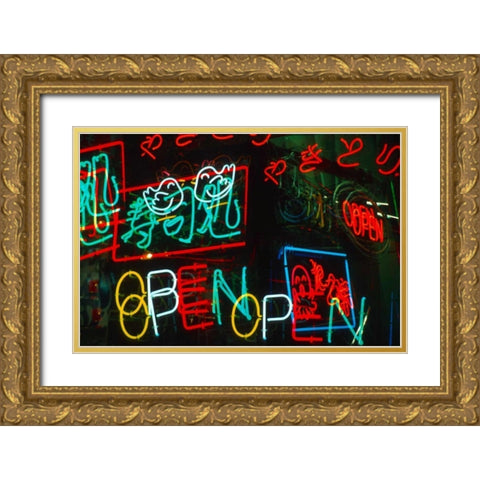 Japan, Osaka Neon signs for sale in the market Gold Ornate Wood Framed Art Print with Double Matting by Ross, Nancy ,  Steve