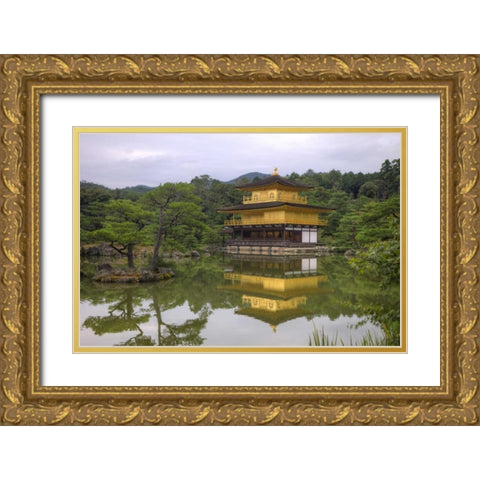 Japan, Kyoto Temple of the Golden Pavilion Gold Ornate Wood Framed Art Print with Double Matting by Flaherty, Dennis