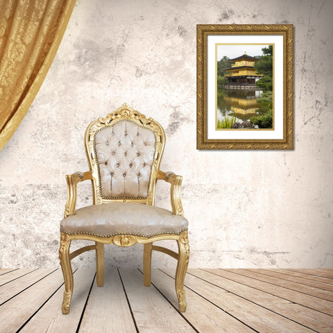 Japan, Kyoto Temple of the Golden Pavilion Gold Ornate Wood Framed Art Print with Double Matting by Flaherty, Dennis
