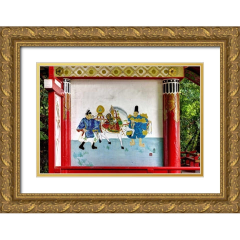 Japan, Nara Painting at a Shinto Shrine Gold Ornate Wood Framed Art Print with Double Matting by Flaherty, Dennis