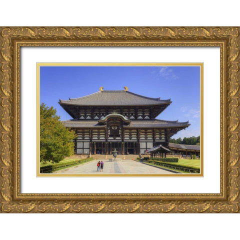 Japan, Nara, Nara Park Todai-ji Temple Gold Ornate Wood Framed Art Print with Double Matting by Flaherty, Dennis