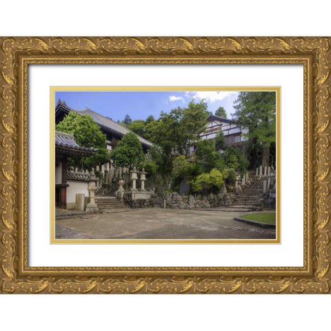 Japan, Nara, Nara Park View of Buddhist temple Gold Ornate Wood Framed Art Print with Double Matting by Flaherty, Dennis