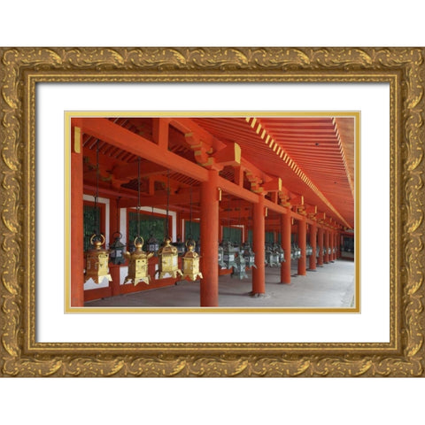 Japan, Nara Lanterns at Kasuga Taisha Shrine Gold Ornate Wood Framed Art Print with Double Matting by Flaherty, Dennis