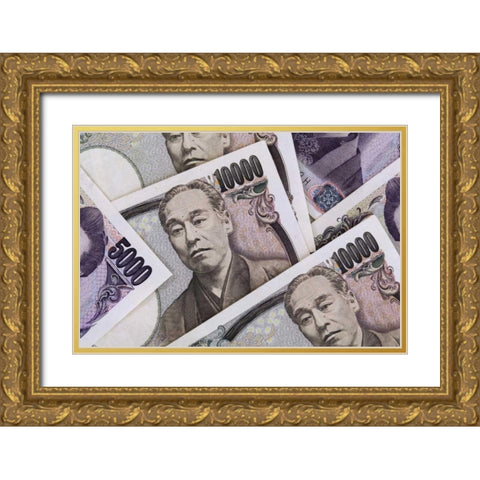 Japan Detail of Japanese paper currency, the Yen Gold Ornate Wood Framed Art Print with Double Matting by Flaherty, Dennis