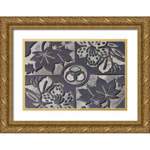 Asia, Japan, Takatori-do Decorated manhole cover Gold Ornate Wood Framed Art Print with Double Matting by Flaherty, Dennis