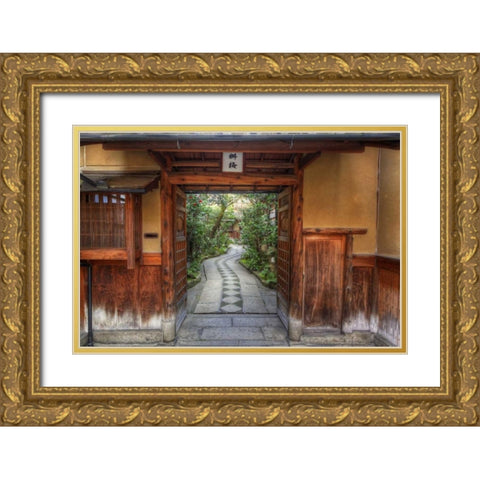 Asia, Japan, Kyoto Entrance to a home Gold Ornate Wood Framed Art Print with Double Matting by Flaherty, Dennis