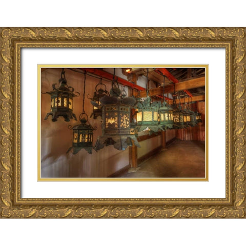 Japan, Kyoto Interior of Shinto shrine Gold Ornate Wood Framed Art Print with Double Matting by Flaherty, Dennis