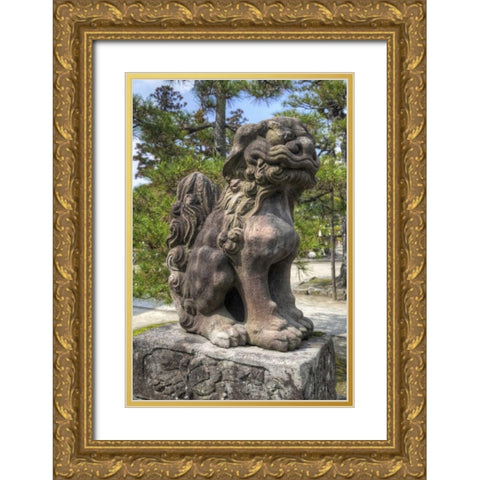 Japan Lion/Dog idol at Chionji Temple Gold Ornate Wood Framed Art Print with Double Matting by Flaherty, Dennis