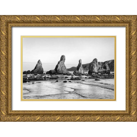 Japan, Kushimoto Hashigui-iwa Rocks on the shore Gold Ornate Wood Framed Art Print with Double Matting by Flaherty, Dennis