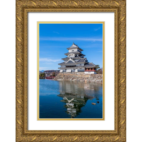 The Matsumoto Castle as seen from the bridge with the city buildings in the background-Japan Gold Ornate Wood Framed Art Print with Double Matting by Haddad, Sheila
