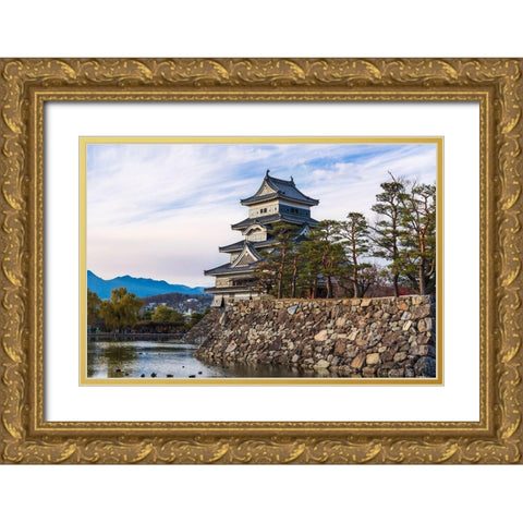 Closeup of the Matsumoto Castle in the golden light of the evening sun-Japan Gold Ornate Wood Framed Art Print with Double Matting by Haddad, Sheila