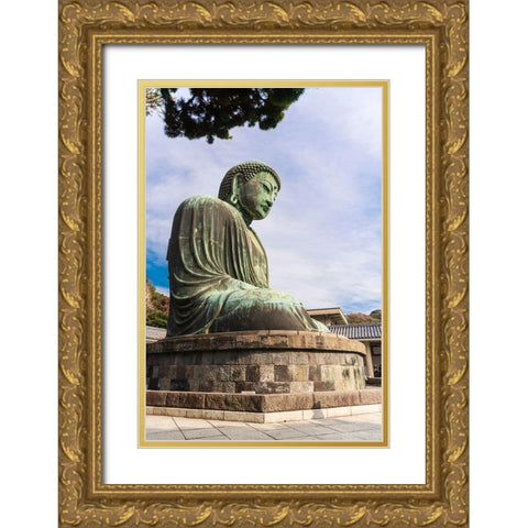 The Daibutsu-or big buddha-of the Buddhist Temple in Kamakura-Japan Gold Ornate Wood Framed Art Print with Double Matting by Haddad, Sheila
