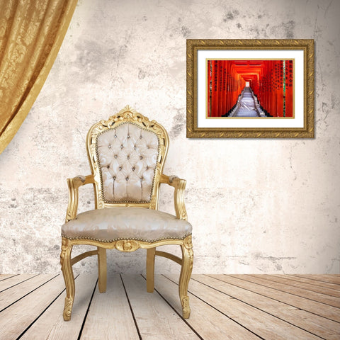 Famous Torii-or gates of the entrance to the Hie Shrine in Tokyo-Japan Gold Ornate Wood Framed Art Print with Double Matting by Haddad, Sheila