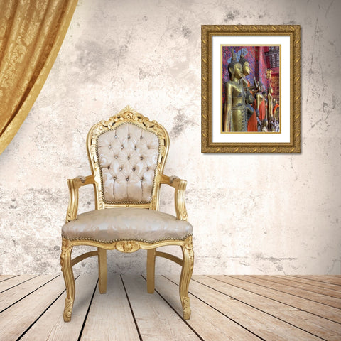 Laos, Luang Prabang Buddha statues inside temple Gold Ornate Wood Framed Art Print with Double Matting by Shimlock, Jones