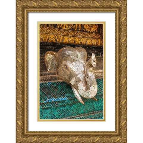 Laos- Luang Prabang. Mosaic elephant head. Gold Ornate Wood Framed Art Print with Double Matting by Haseltine, Tom