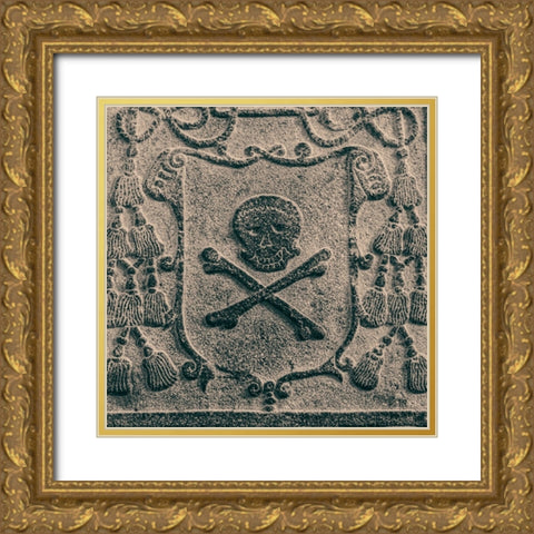 Melaka- West Malaysia. Skull and crossbones stone carving on old Portuguese tombstones Gold Ornate Wood Framed Art Print with Double Matting by Haseltine, Tom