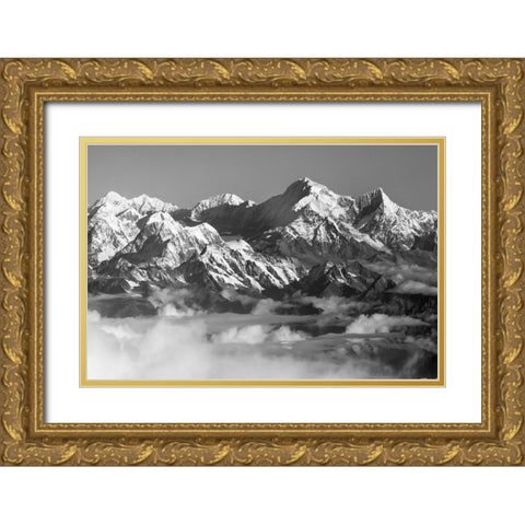 Mount Everest-8848m-in the Himalayas above the clouds-Nepal Gold Ornate Wood Framed Art Print with Double Matting by Su, Keren