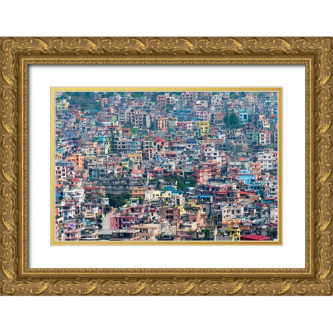 Cityscape of Kathmandu-Nepal Gold Ornate Wood Framed Art Print with Double Matting by Su, Keren