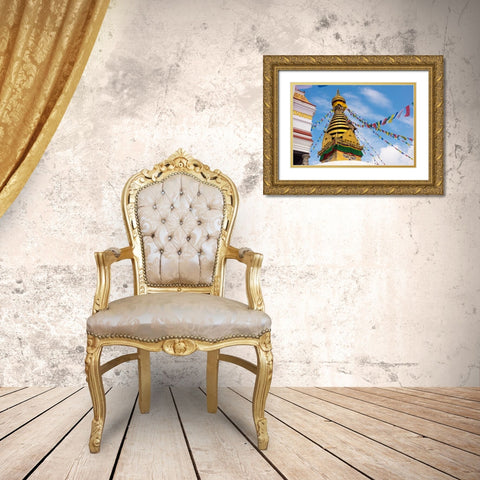 Stupa of Swayambhunath-Kathmandu-Nepal Gold Ornate Wood Framed Art Print with Double Matting by Su, Keren