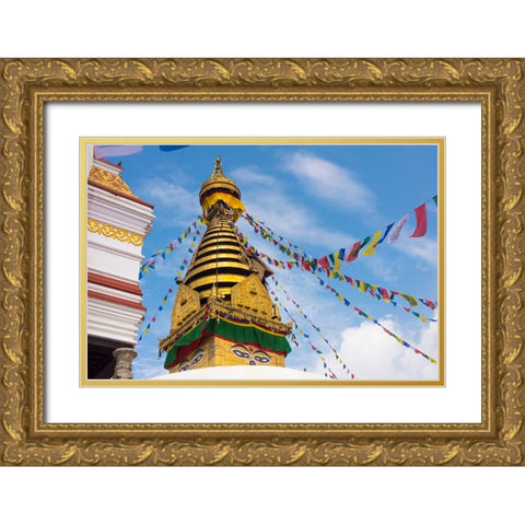 Stupa of Swayambhunath-Kathmandu-Nepal Gold Ornate Wood Framed Art Print with Double Matting by Su, Keren
