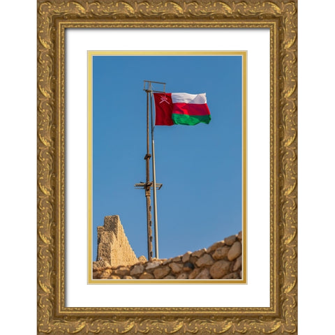 Middle East-Arabian Peninsula-Oman-Muscat-Muttrah-Omani flag flying in Muttrah Gold Ornate Wood Framed Art Print with Double Matting by Wilson, Emily M.