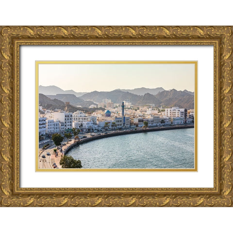 Middle East-Arabian Peninsula-Oman-Muscat-Muttrah-The waterfront and harbor in Muttrah Gold Ornate Wood Framed Art Print with Double Matting by Wilson, Emily M.