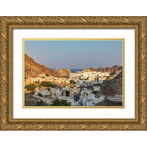 Middle East-Arabian Peninsula-Oman-Muscat-Sunset view of a neighborhood in the hills of Muscat Gold Ornate Wood Framed Art Print with Double Matting by Wilson, Emily M.