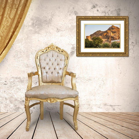 Middle East-Arabian Peninsula-Oman-Muscat-Ancient fort on a mountain above Muscat Gold Ornate Wood Framed Art Print with Double Matting by Wilson, Emily M.