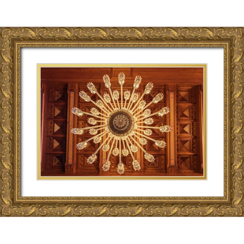 Middle East-Arabian Peninsula-Oman-Muscat-Chandelier in the Sultan Qaboos Grand Mosque in Muscat Gold Ornate Wood Framed Art Print with Double Matting by Wilson, Emily M.