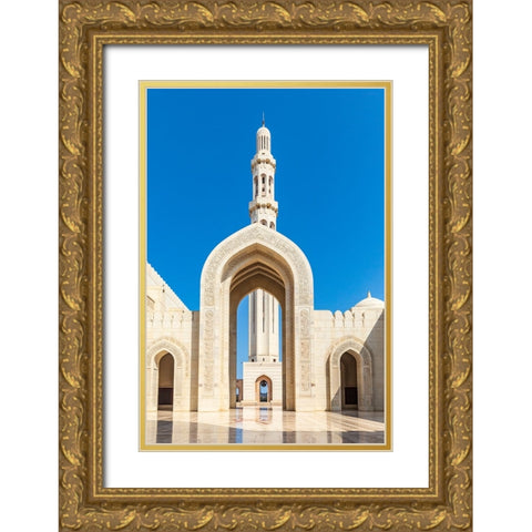 Middle East-Arabian Peninsula-Oman-Muscat-Entrance to the Sultan Qaboos Grand Mosque in Muscat Gold Ornate Wood Framed Art Print with Double Matting by Wilson, Emily M.