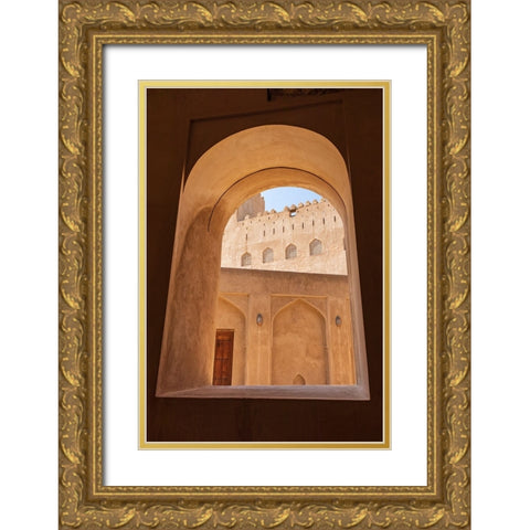 Middle East-Arabian Peninsula-Oman-Ad Dakhiliyah-Bahla-View through a window in Jabreen Castle Gold Ornate Wood Framed Art Print with Double Matting by Wilson, Emily M.