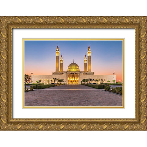 Middle East-Arabian Peninsula-Oman-Ad Dakhiliyah-Nizwa-Sunset at the Sultan Qaboos Grand Mosque Gold Ornate Wood Framed Art Print with Double Matting by Wilson, Emily M.