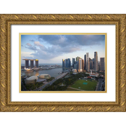 Singapore Downtown overview Gold Ornate Wood Framed Art Print with Double Matting by Zuckerman, Jim