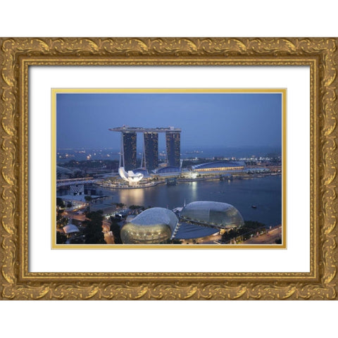 Singapore Sunrise over the downtown cityscape Gold Ornate Wood Framed Art Print with Double Matting by Zuckerman, Jim