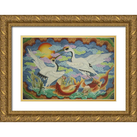 Taiwan, Peimen, Nankunshen Temple, Ceiling mural Gold Ornate Wood Framed Art Print with Double Matting by Satushek, Steve