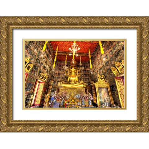 Wat Ratcha-orot, Bangkok, Thailand Gold Ornate Wood Framed Art Print with Double Matting by Shimlock, Jones