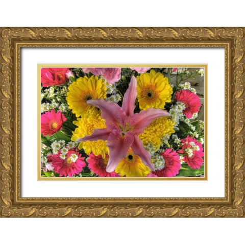 Thailand, Bangkok Flowers on display at market Gold Ornate Wood Framed Art Print with Double Matting by Shimlock, Jones