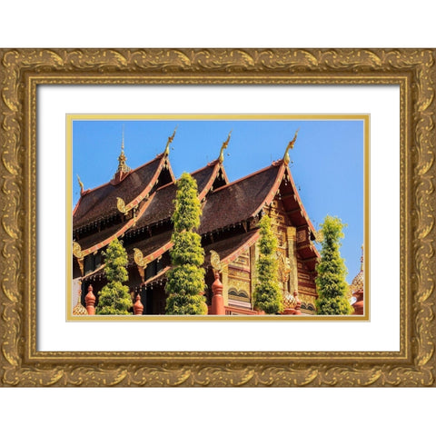 Thailand Royal Park Ratchaphruek Roof of a temple Gold Ornate Wood Framed Art Print with Double Matting by Haseltine, Tom