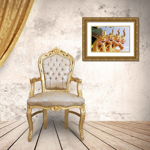 Thailand Golden dragons at a temple Gold Ornate Wood Framed Art Print with Double Matting by Haseltine, Tom