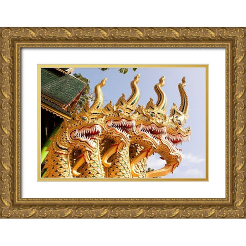 Thailand Golden dragons at a temple Gold Ornate Wood Framed Art Print with Double Matting by Haseltine, Tom