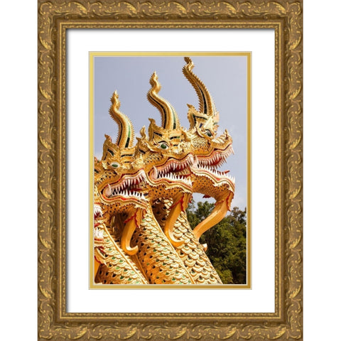 Thailand Golden dragons at a temple Gold Ornate Wood Framed Art Print with Double Matting by Haseltine, Tom