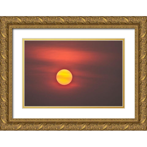 Thailand-Bangkok Sunset in a hazy sky Gold Ornate Wood Framed Art Print with Double Matting by Haseltine, Tom