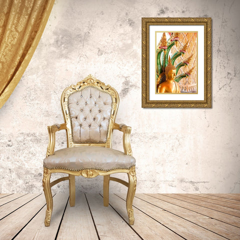 Thailand-Buddha statue surrounded by dragons Gold Ornate Wood Framed Art Print with Double Matting by Haseltine, Tom