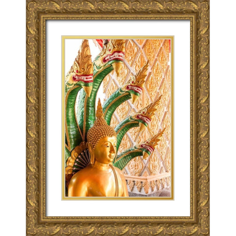 Thailand-Buddha statue surrounded by dragons Gold Ornate Wood Framed Art Print with Double Matting by Haseltine, Tom