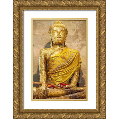 Thailand-Samut Songkhram Province-Amphawa District Buddha statue covered with gold leaf offerings Gold Ornate Wood Framed Art Print with Double Matting by Haseltine, Tom