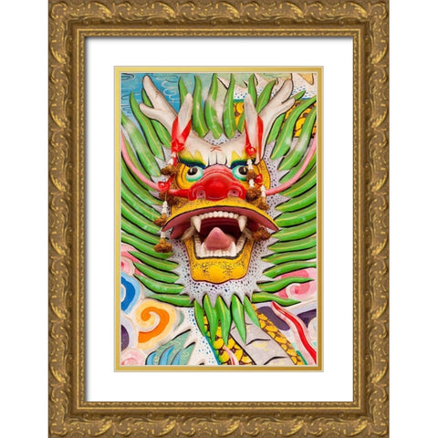 Thailand-Chonburi Province-Khao Sam Muk Shrine Dragon head sculpture Gold Ornate Wood Framed Art Print with Double Matting by Haseltine, Tom
