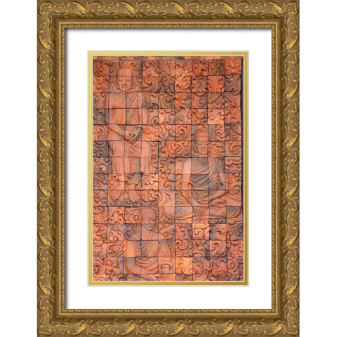 Thailand-Nong Khai Province Bas relief in tiles depicting monks Gold Ornate Wood Framed Art Print with Double Matting by Haseltine, Tom