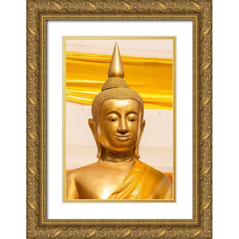 Thailand-Nong Khai Province Head and shoulders of golden Buddha statue Gold Ornate Wood Framed Art Print with Double Matting by Haseltine, Tom