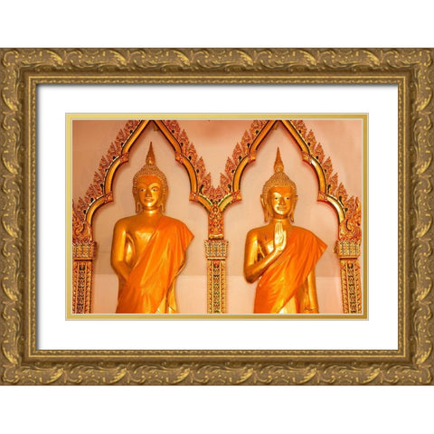 Thailand Buddha statues in temple Gold Ornate Wood Framed Art Print with Double Matting by Haseltine, Tom