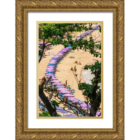 Thailand-Phuket-Umbrellas and chairs on the sandy beach Gold Ornate Wood Framed Art Print with Double Matting by Haseltine, Tom